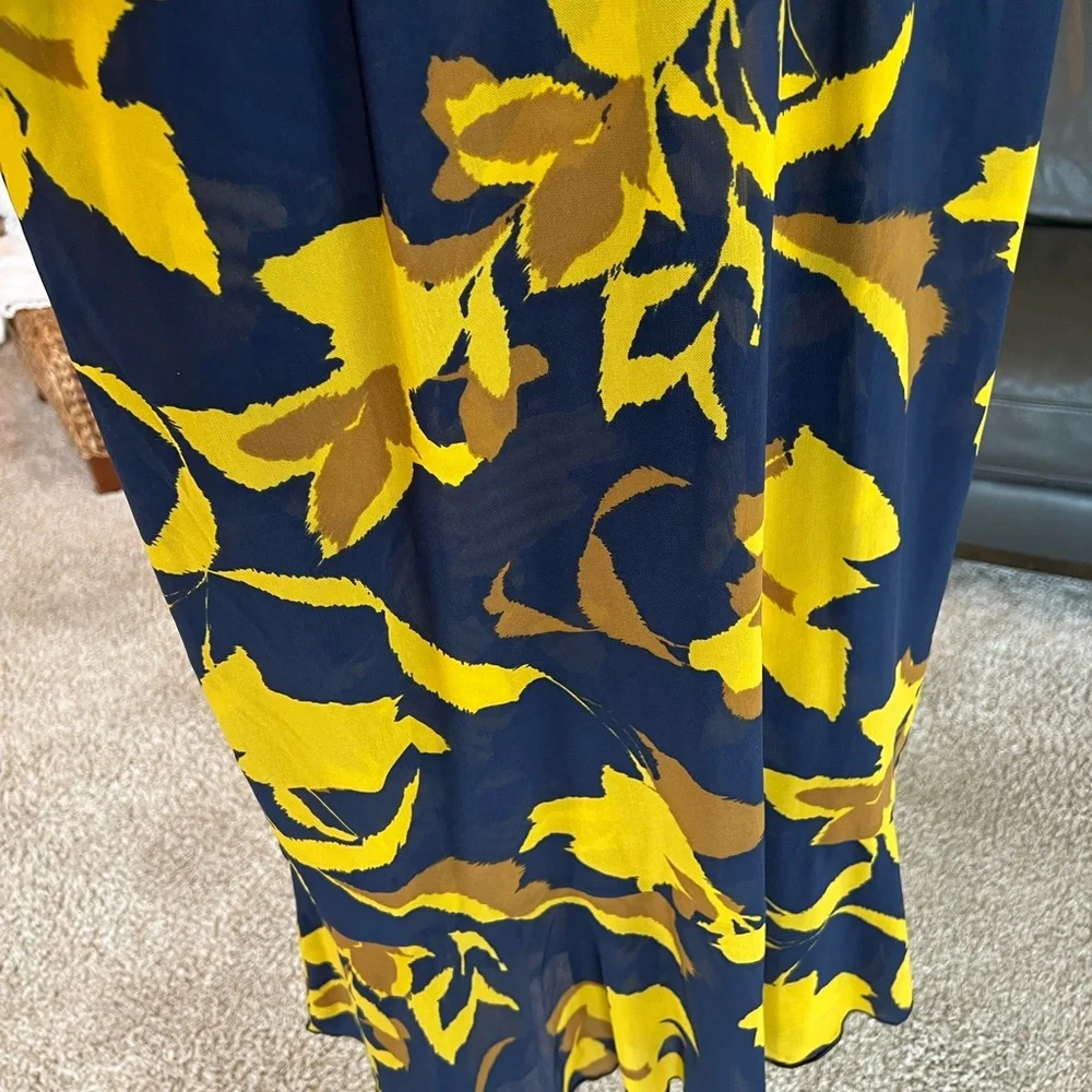 Cabi Navy Blue & Mustard Yellow Floral Maxi Mesh Dress - Picture 3 of 3